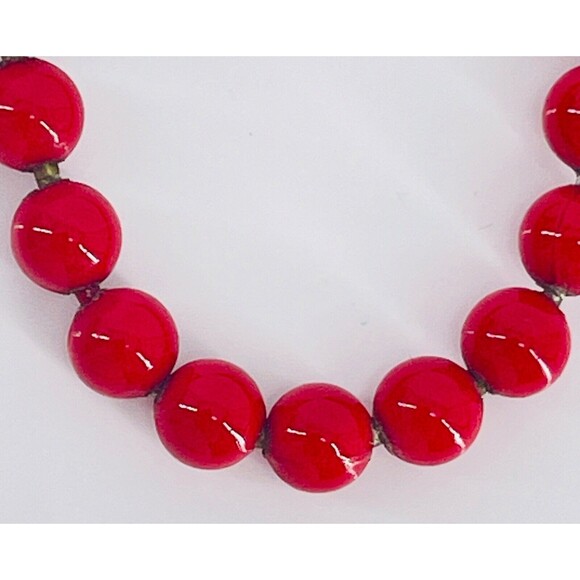 Oops A Daisy Signed Red Enamel Necklace Ball Chain Vintage Beads 25" Strand - Picture 7 of 9